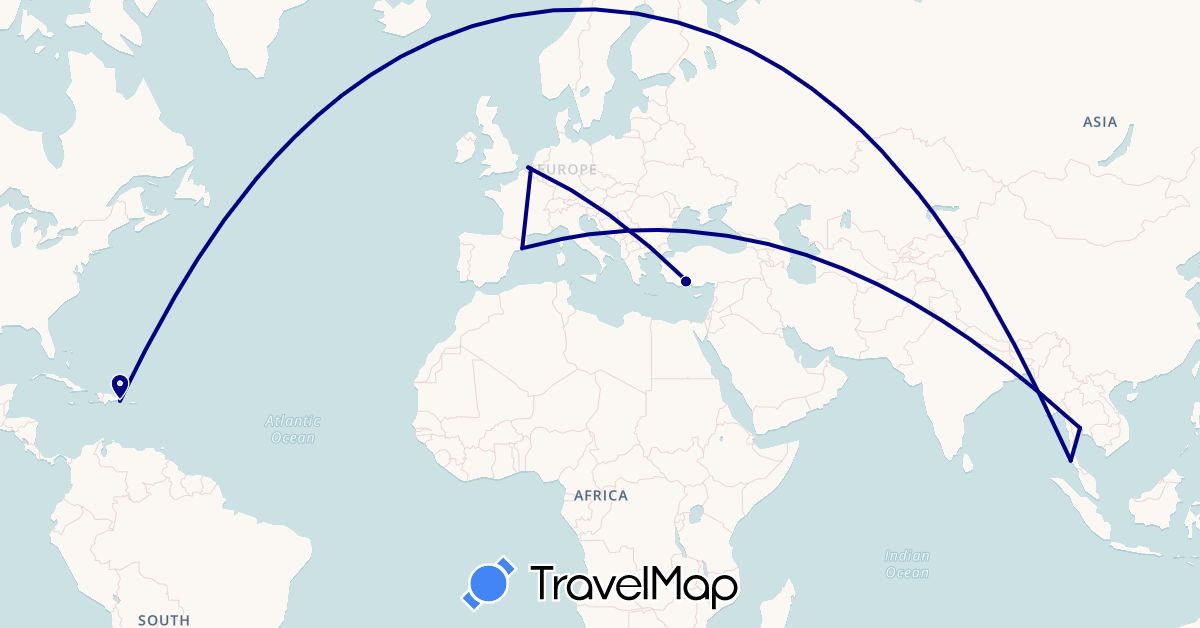 TravelMap itinerary: driving in Belgium, Dominican Republic, Spain, Thailand, Turkey (Asia, Europe, North America)